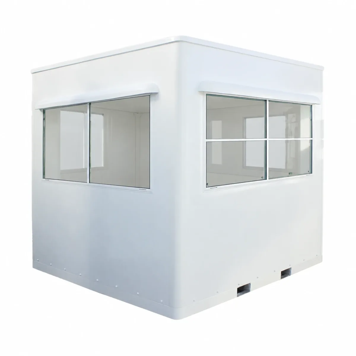 White 7 x 7 ft fiberglass guard house with windows on two sides